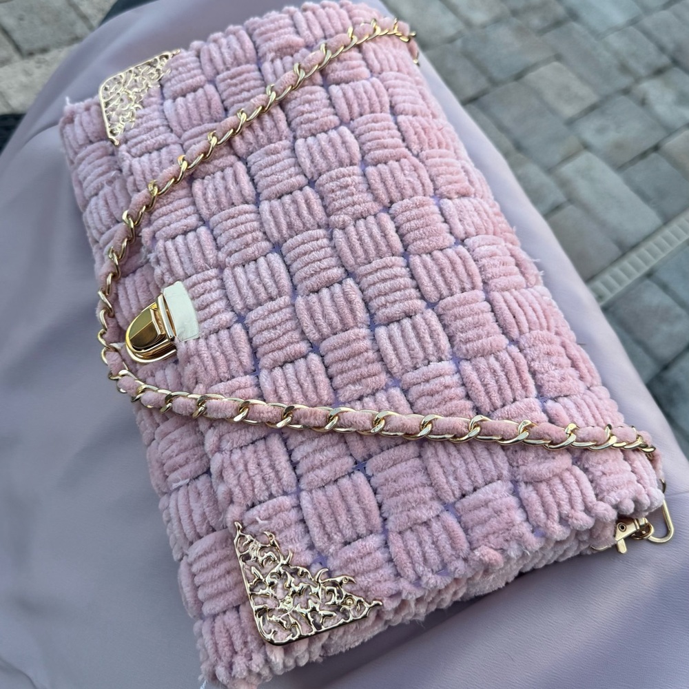 Pink Woven Clutch with Gold Chain